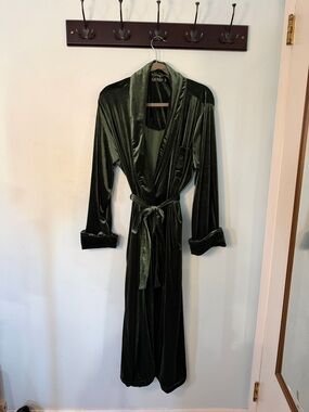 Ralph Lauren Luxurious Velvet Long Robe - Dark Green